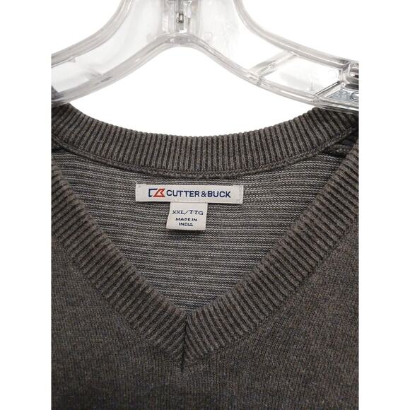Cutter & Buck Sweater Vest SPA Logo Luxury Mens XXL Gray Cotton Knit Active Golf - Picture 12 of 13